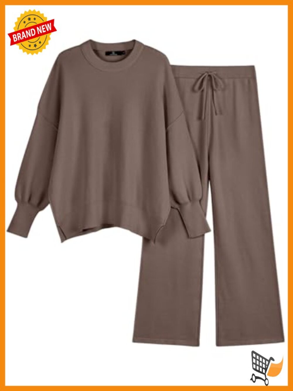 Women's 2 Piece Ribbed Knit Lounge Sweater Set Palazzo Pants